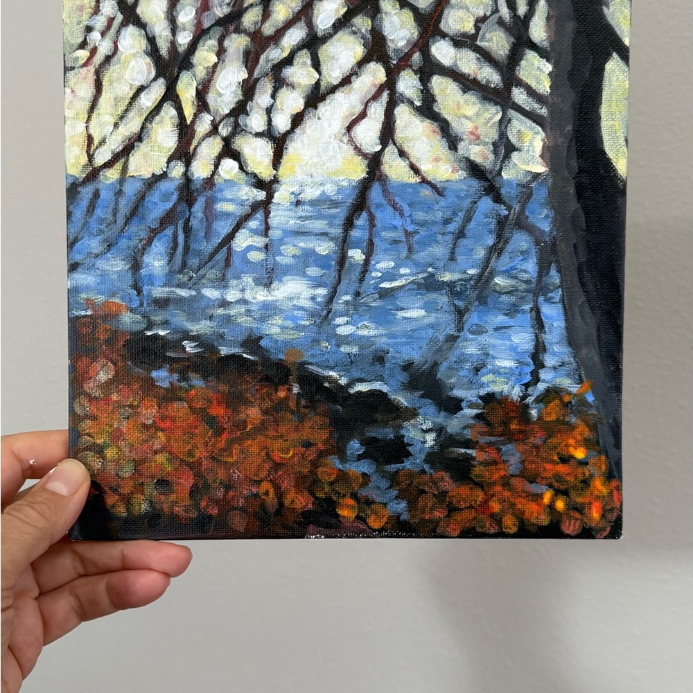 Impressionistic Blue and Orange Scenic Painting